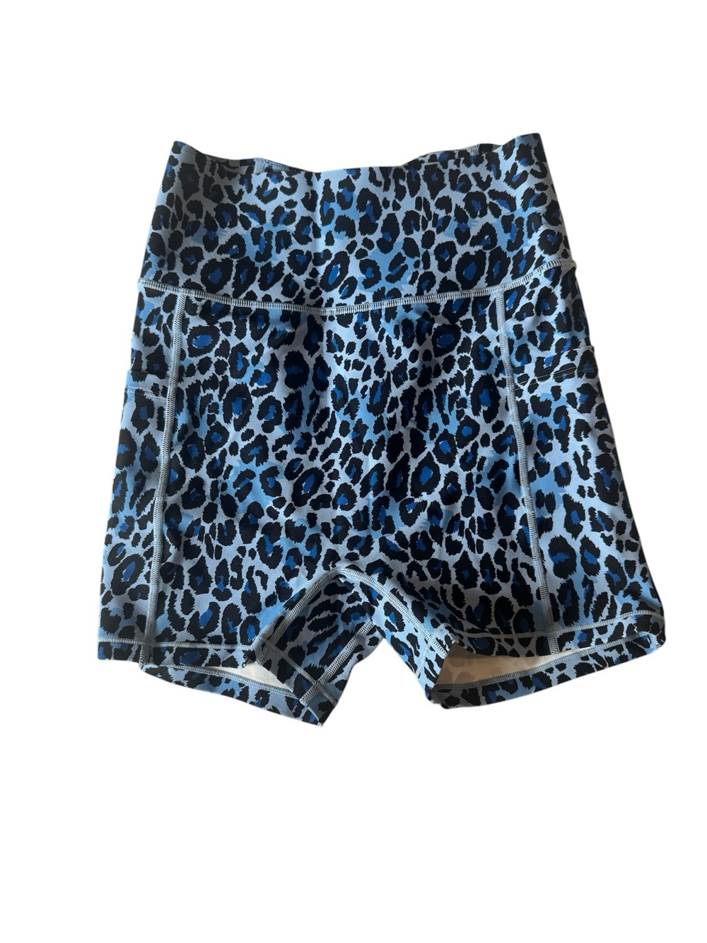 HALARA Blue Leopard Print High-Waist Bike Shorts Size Small